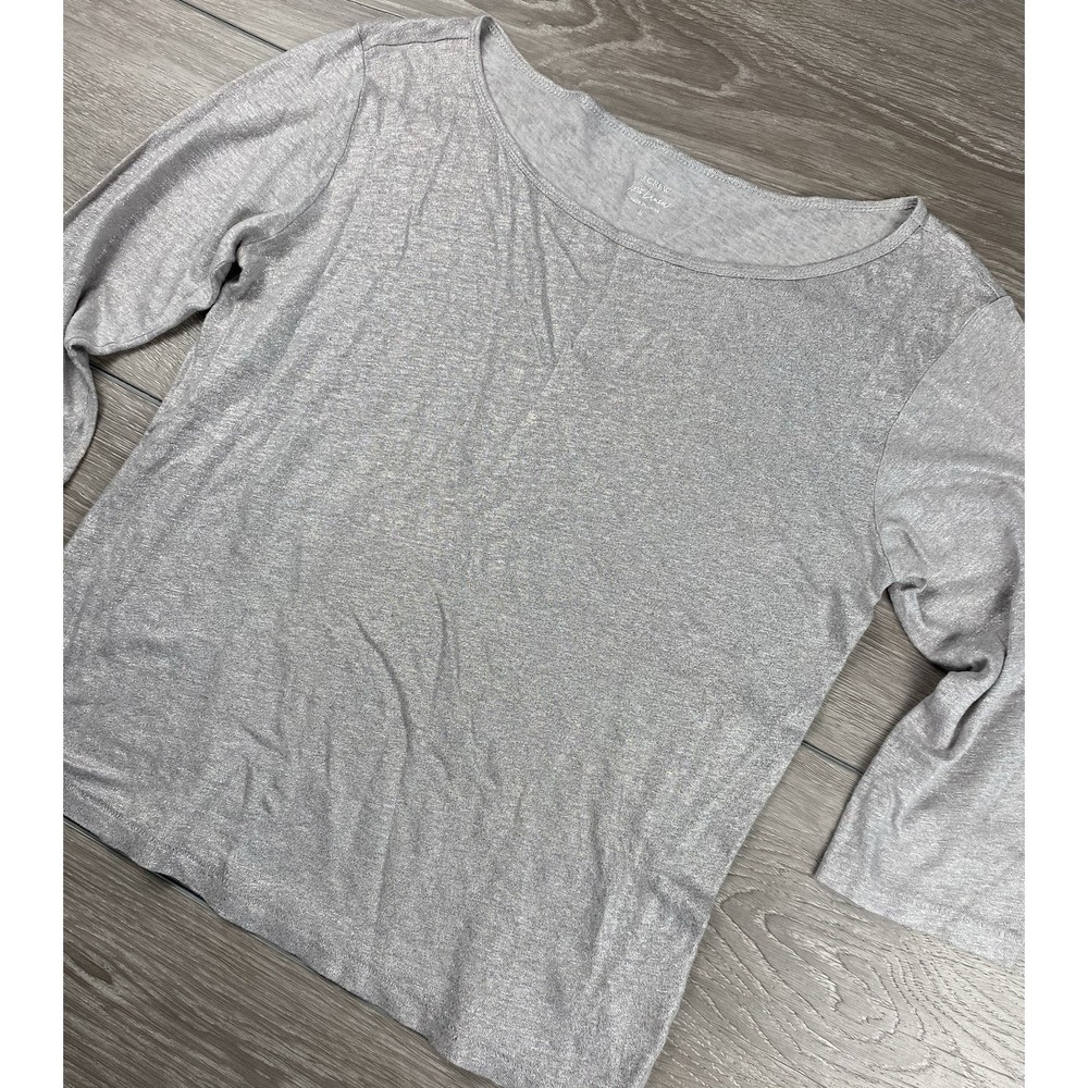 J Crew Women's Pullover 3/4 Sleeve 100%‎ Linen Top Metallic Silver Size S Read
